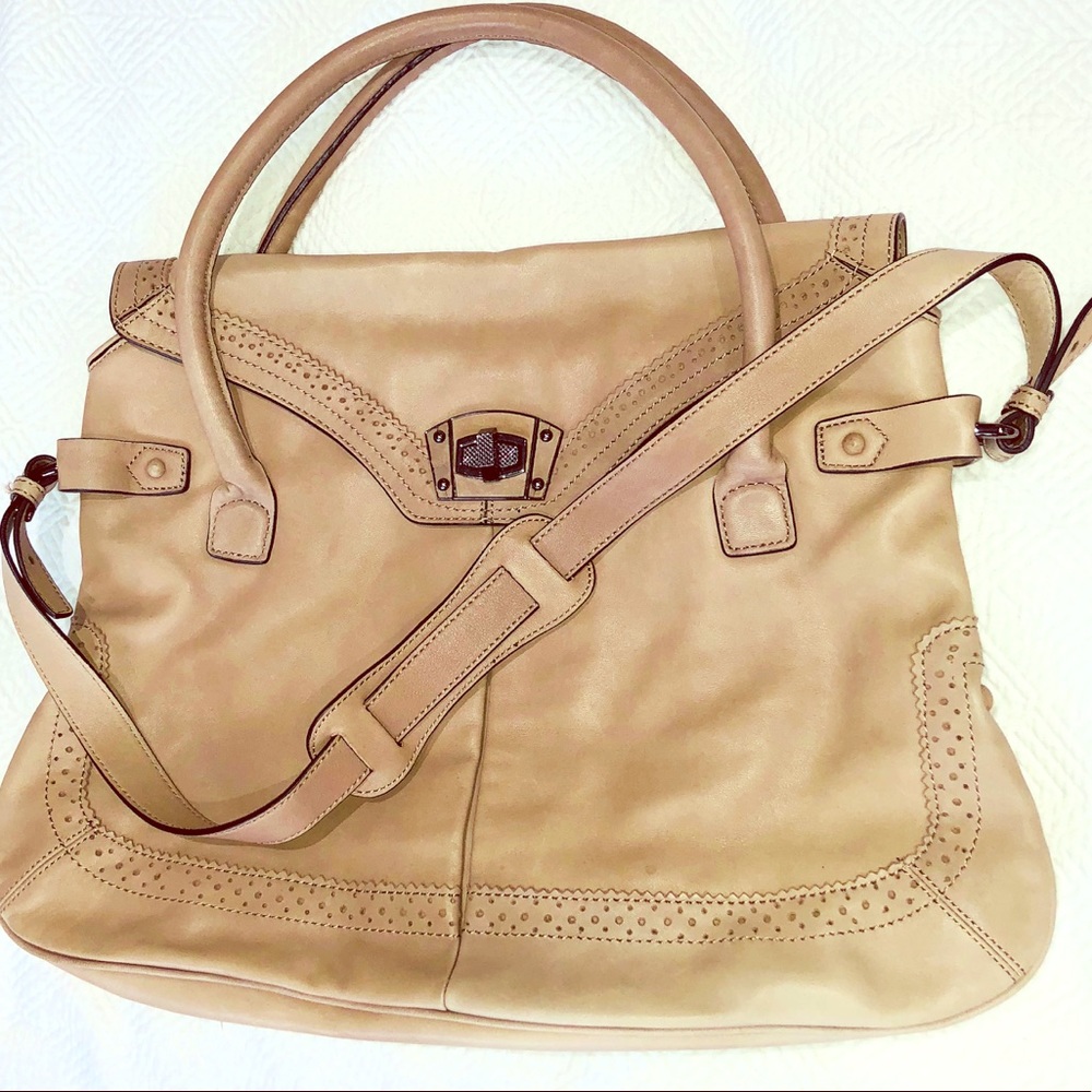 Ann Taylor genuine leather satchel, taupe.